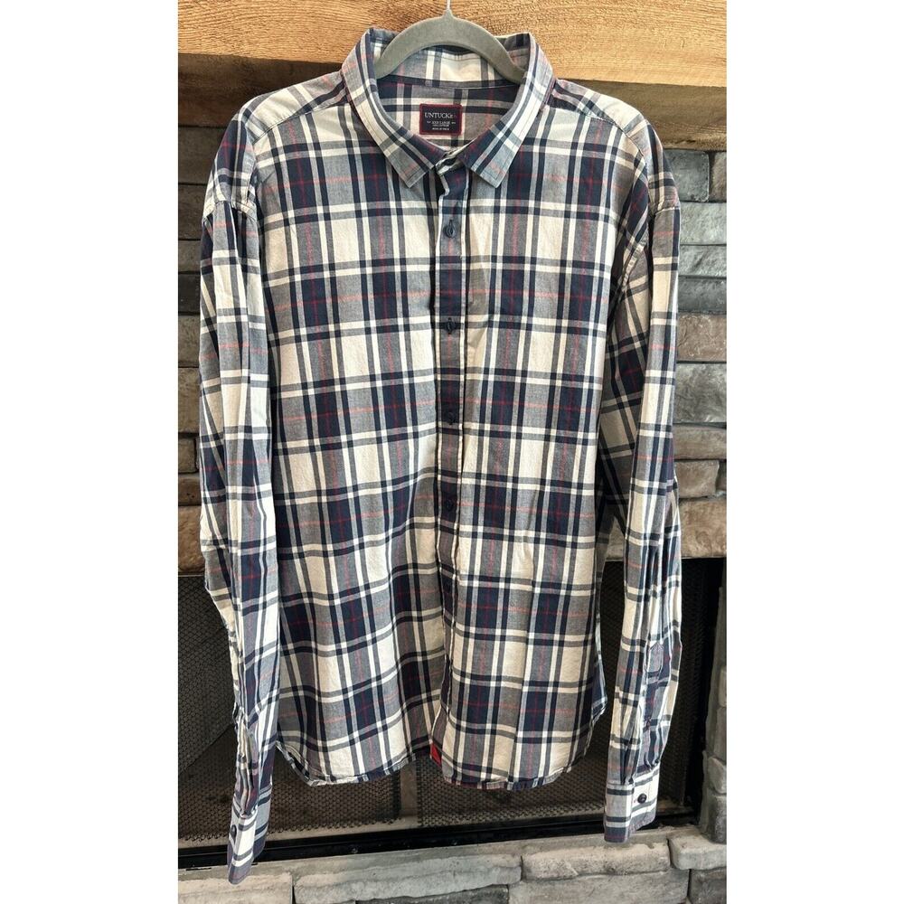 Men’s UNTUCKit Blue/Red/White Plaid Long Sleeve Button Up Shirt Sz XXL *A1